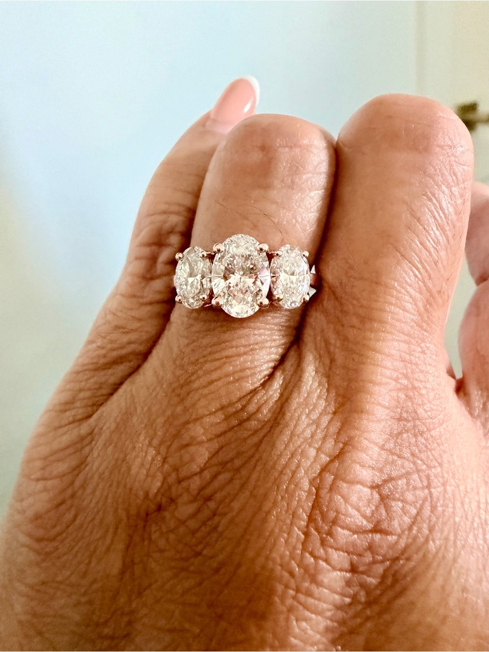 14K Rose Gold 3 stone Lab Diamond Oval Ring Size 5 1/2